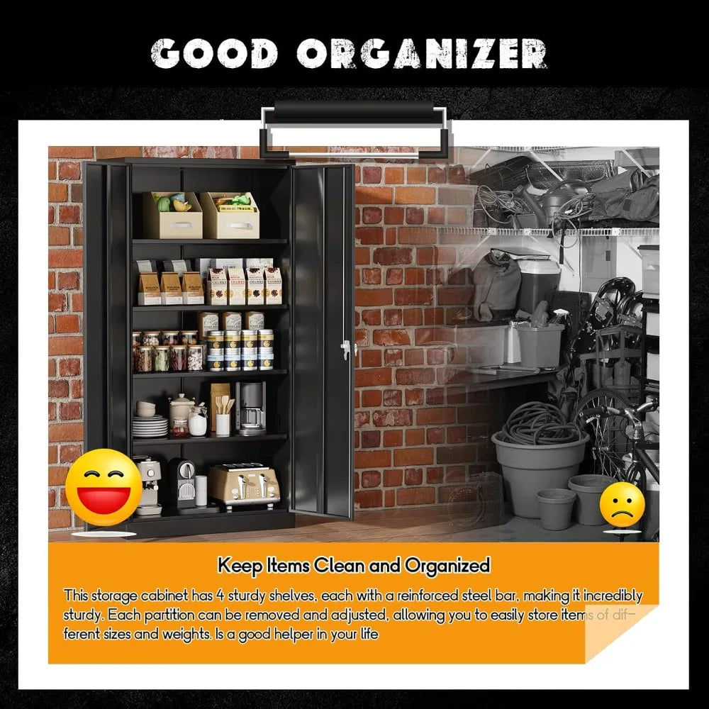 Metal Garage Storage Cabinet With Lock And Adjustable Shelves