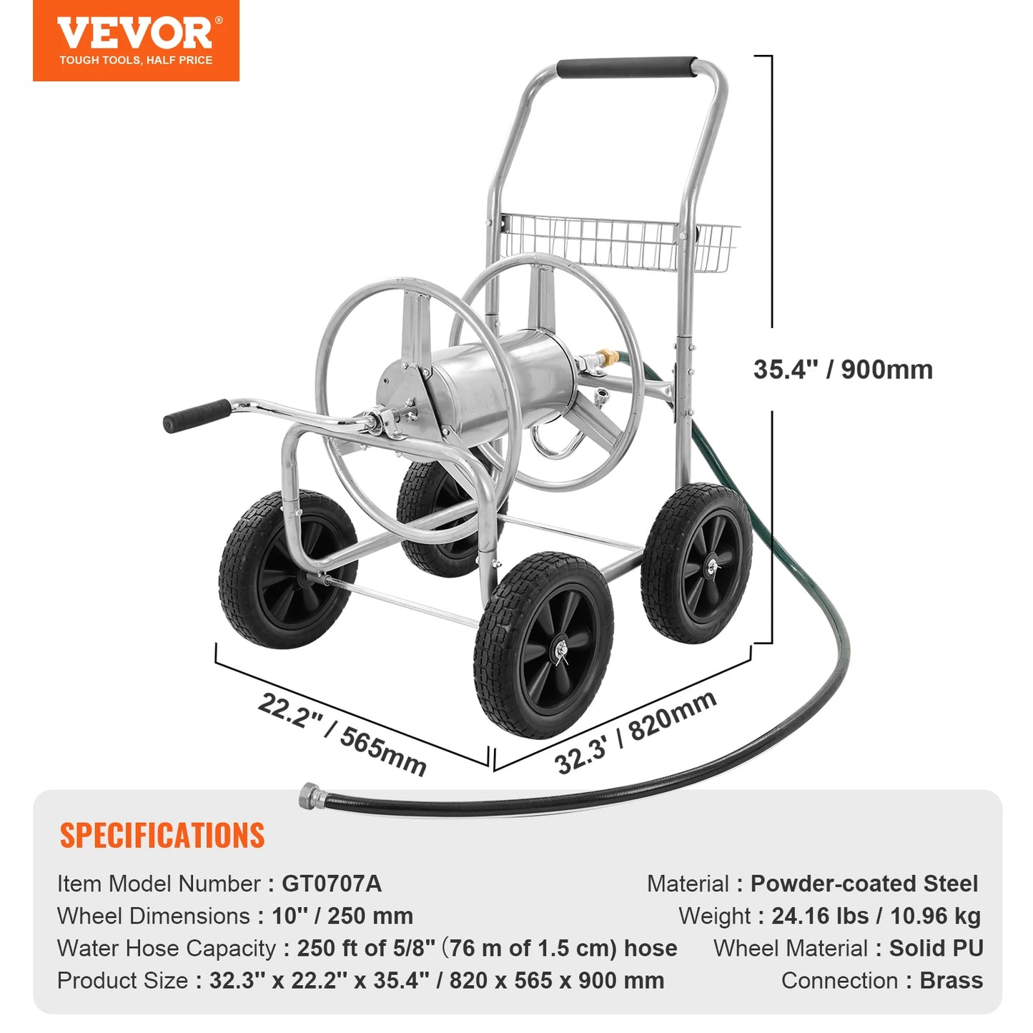 SucceBuy Hose Reel Cart With Basket Heavy Duty Carrier