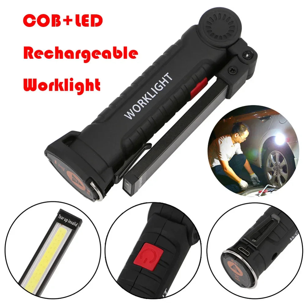 Shunmaii USB Rechargeable COB LED Flashlight Waterproof Work Light