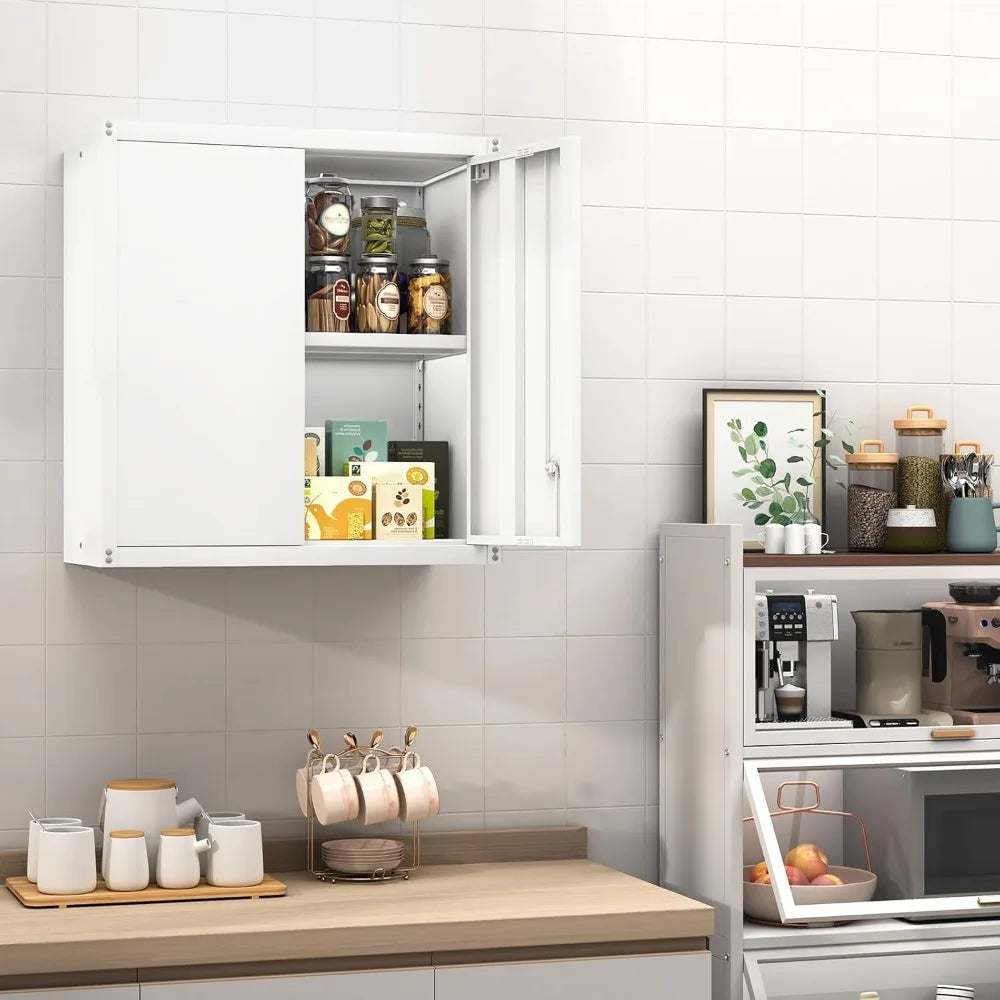 Locking Metal Wall Cabinet For Garage Wall Mounted Two Door