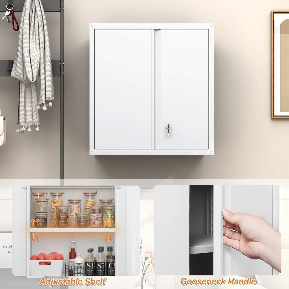 Locking Metal Wall Cabinet For Garage Wall Mounted Two Door