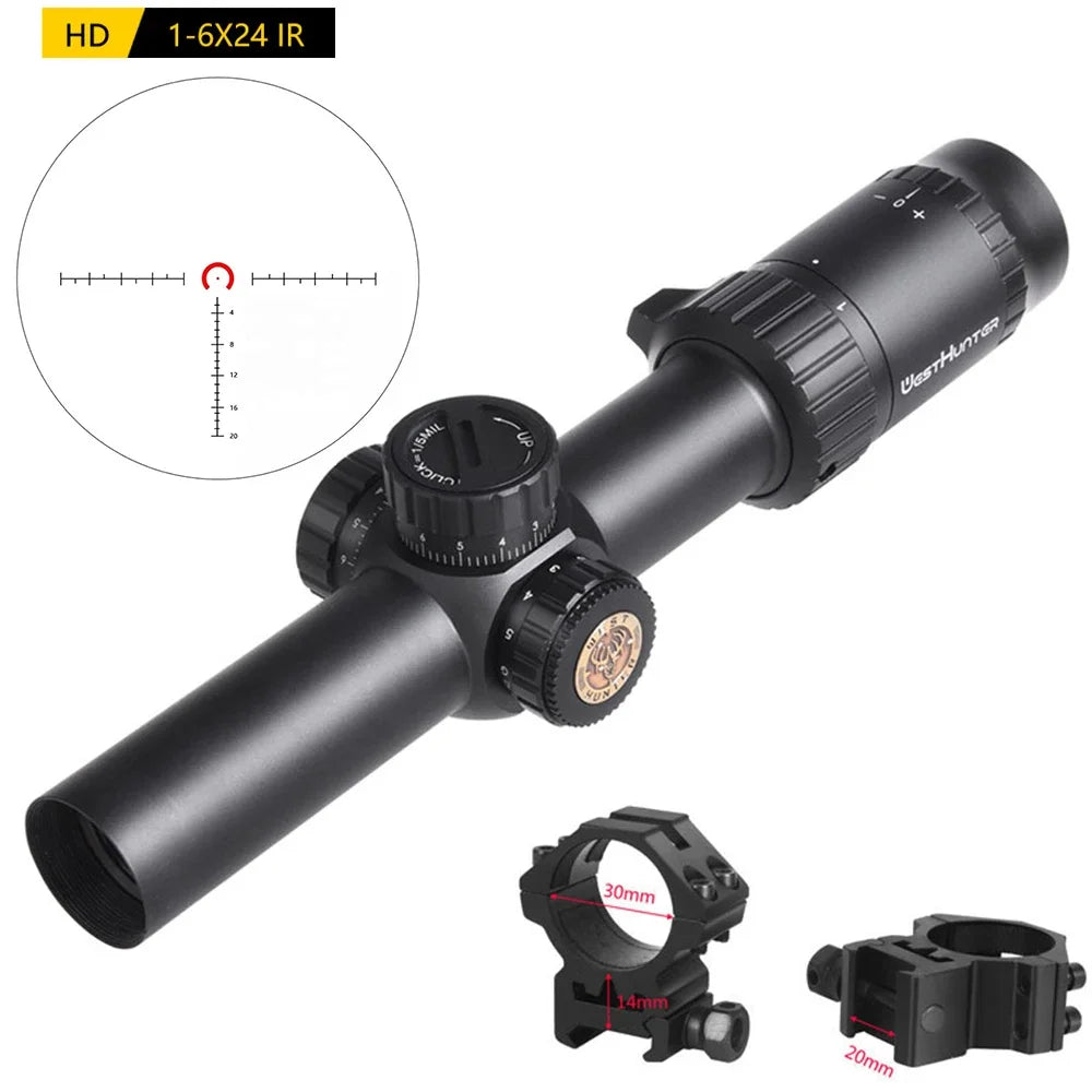WestHunter HD 1-6x24 IR LPVO Riflescope With Red Green Illumination
