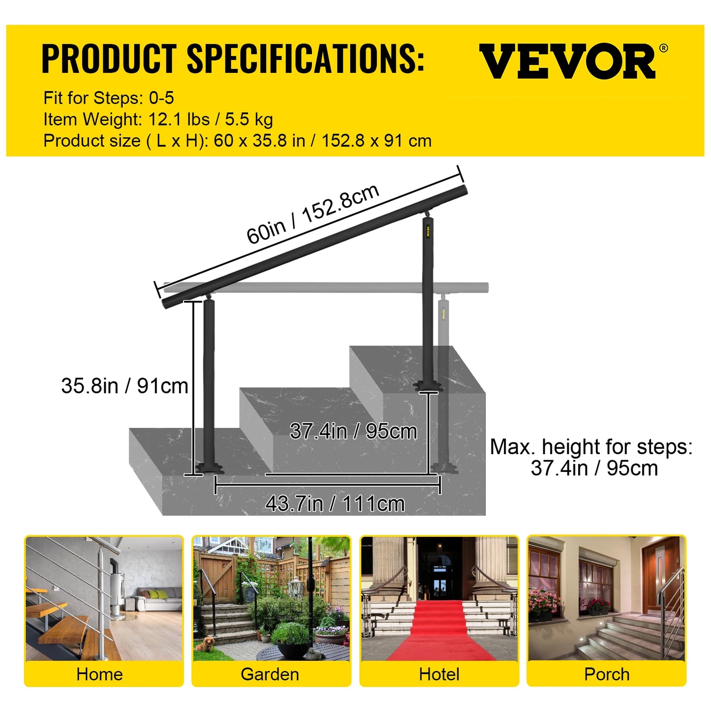SucceBuy Outdoor Aluminum Stair Handrail Kit Fits 0 5 Steps
