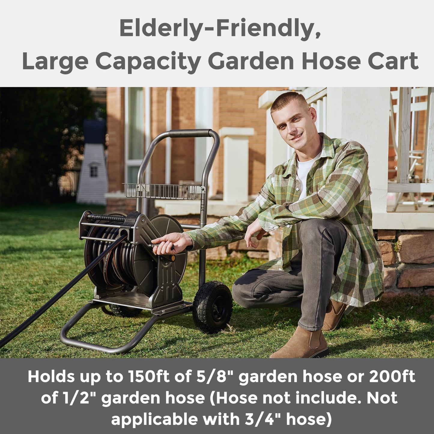 Giraffe Tools Heavy Duty Metal Hose Reel Cart With Wheels