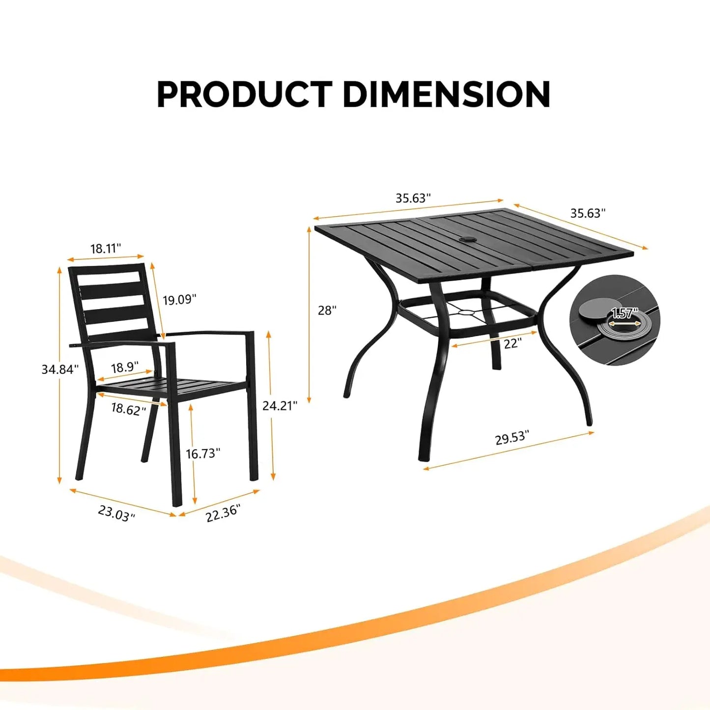 Outdoor Five Piece Dining Set With Square Table Umbrella Hole