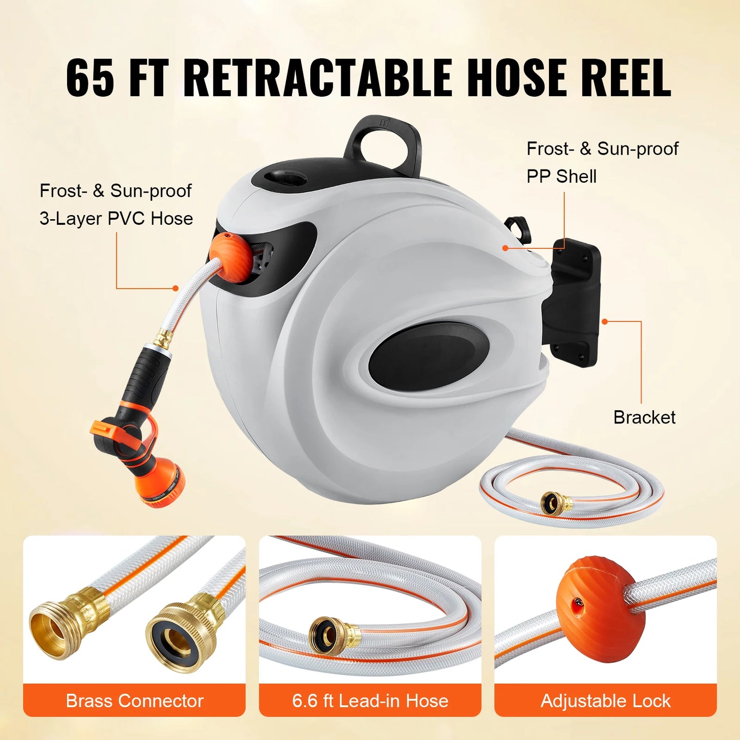 SucceBuy Retractable Hose Reel With 180 Degree Swivel and Rewind